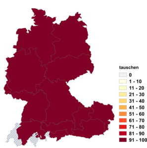 Relative Auftretenshäufigkeit von tauschen innerhalb der einzelnen Areale im Verhältnis zu abtauschen (in %)