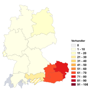 Relative Auftretenshäufigkeit von Verhandler innerhalb der einzelnen Areale im Verhältnis zu Verhandlungspartner (in %)