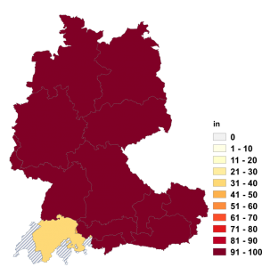 Relative Auftretenshäufigkeit von in innerhalb der einzelnen Areale im Verhältnis zu an (in %)