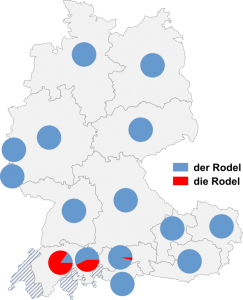 Relative Auftretenshäufigkeit von der Rodel / die Rodel innerhalb der einzelnen Areale