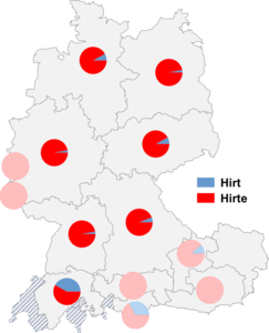 Relative Auftretenshäufigkeit von Hirt / Hirte innerhalb der einzelnen Areale