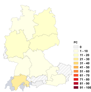 Relative Auftretenshäufigkeit von PC innerhalb der einzelnen Areale im Verhältnis zu PCs (in %)