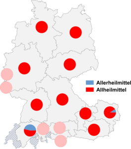 Relative Auftretenshäufigkeit von Allerheilmittel / Allheilmittel innerhalb der einzelnen Areale