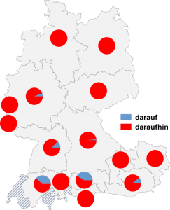 Relative Auftretenshäufigkeit von darauf / daraufhin innerhalb der einzelnen Areale
