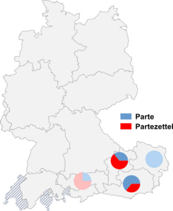 Relative Auftretenshäufigkeit von Parte / Partezettel innerhalb der einzelnen Areale