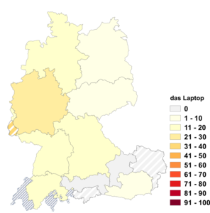 Relative Auftretenshäufigkeit von das Laptop innerhalb der einzelnen Areale im Verhältnis zu der Laptop (in %)