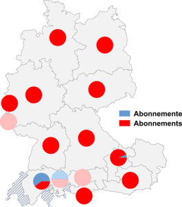 Relative Auftretenshäufigkeit von Abonnemente / Abonnements innerhalb der einzelnen Areale