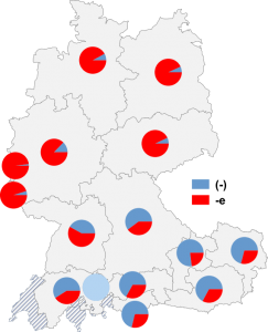 Relative Auftretenshäufigkeit von (-) / -e innerhalb der einzelnen Areale
