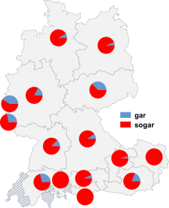 Relative Auftretenshäufigkeit von gar / sogar innerhalb der einzelnen Areale