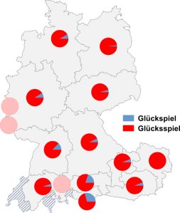 Relative Auftretenshäufigkeit von Glückspiel / Glücksspiel innerhalb der einzelnen Areale