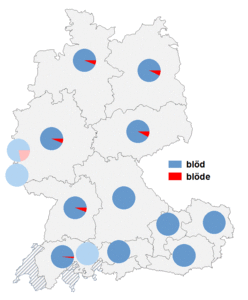 Relative Auftretenshäufigkeit von blöd / blöde innerhalb der einzelnen Areale