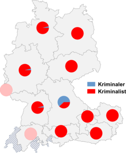 Relative Auftretenshäufigkeit von Kriminaler / Kriminalist innerhalb der einzelnen Areale