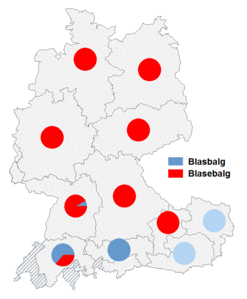 Relative Auftretenshäufigkeit von Blasbalg / Blasebalg innerhalb der einzelnen Areale