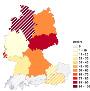 Relative Auftretenshäufigkeit von Dekore innerhalb der einzelnen Areale im Verhältnis zu Dekors (in %)