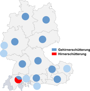 Relative Auftretenshäufigkeit von Gehirnerschütterung / Hirnerschütterung innerhalb der einzelnen Areale