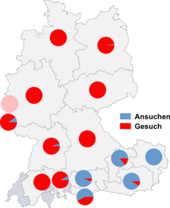Relative Auftretenshäufigkeit von Ansuchen / Gesuch innerhalb der einzelnen Areale