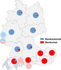 Relative Auftretenshäufigkeit von Bankautomat / Bankomat innerhalb der einzelnen Areale