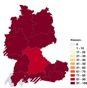 Relative Auftretenshäufigkeit von Klassen- innerhalb der einzelnen Areale im Verhältnis zu Klass- (in %)