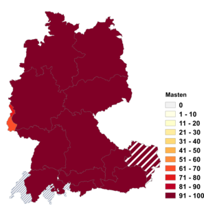 Relative Auftretenshäufigkeit von Masten innerhalb der einzelnen Areale im Verhältnis zu Maste (in %)