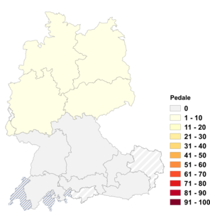 Relative Auftretenshäufigkeit von Pedale innerhalb der einzelnen Areale im Verhältnis zu Pedal (in %)