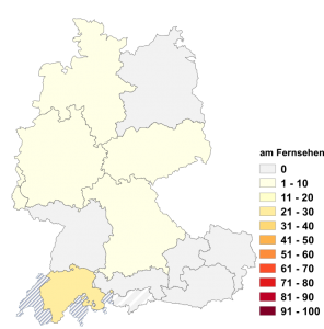 Relative Auftretenshäufigkeit von am Fernsehen innerhalb der einzelnen Areale im Verhältnis zu im Fernsehen (in %)