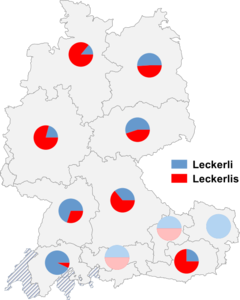 Relative Auftretenshäufigkeit von Leckerli / Leckerlis innerhalb der einzelnen Areale