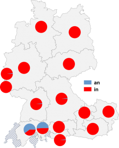 Relative Auftretenshäufigkeit von an / in innerhalb der einzelnen Areale