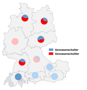 Relative Auftretenshäufigkeit von Genossenschafter / Genossenschaftler innerhalb der einzelnen Areale