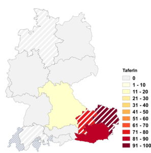 Relative Auftretenshäufigkeit von Taferln innerhalb der einzelnen Areale im Verhältnis zu Taferl (in %)
