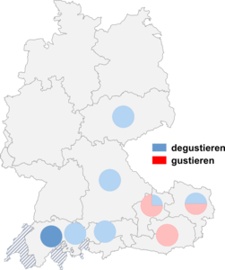Relative Auftretenshäufigkeit von degustieren / gustieren innerhalb der einzelnen Areale