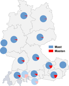 Relative Auftretenshäufigkeit von Mast / Masten innerhalb der einzelnen Areale