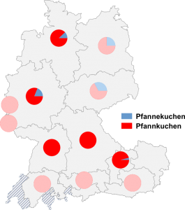Relative Auftretenshäufigkeit von Pfannekuchen / Pfannkuchen innerhalb der einzelnen Areale