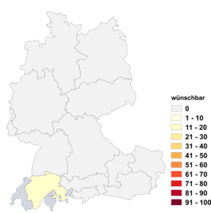 Relative Auftretenshäufigkeit von wünschbar innerhalb der einzelnen Areale im Verhältnis zu wünschenswert (in %)