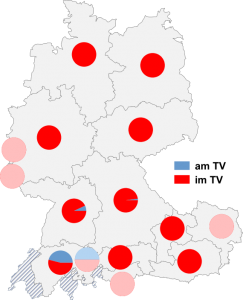 Relative Auftretenshäufigkeit von am / im TV innerhalb der einzelnen Areale