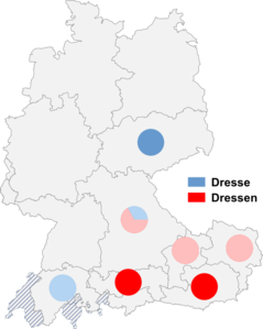 Relative Auftretenshäufigkeit von Dresse / Dressen innerhalb der einzelnen Areale