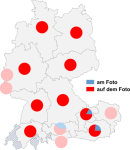 Relative Auftretenshäufigkeit von am Foto / auf dem Foto innerhalb der einzelnen Areale