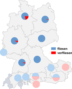 Relative Auftretenshäufigkeit von fliesen / verfliesen innerhalb der einzelnen Areale