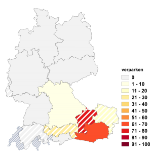 Relative Auftretenshäufigkeit von verparken innerhalb der einzelnen Areale im Verhältnis zu zuparken (in %)