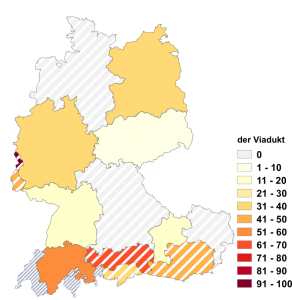 Relative Auftretenshäufigkeit von der Viadukt innerhalb der einzelnen Sprachareale im Verhältnis zu das Viadukt (in %)