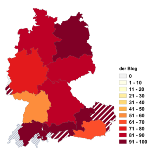 Relative Auftretenshäufigkeit von der Blog innerhalb der einzelnen Areale im Verhältnis zu das Blog (in %)