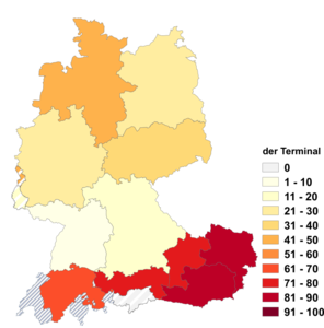 Relative Auftretenshäufigkeit von der Terminal innerhalb der einzelnen Areale im Verhältnis zu das Terminal (in %)