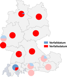 Relative Auftretenshäufigkeit von Verfalldatum / Verfallsdatum innerhalb der einzelnen Areale