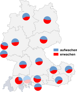 Relative Auftretenshäufigkeit von aufwachen / erwachen innerhalb der einzelnen Areale