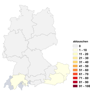 Relative Auftretenshäufigkeit von abtauschen innerhalb der einzelnen Areale im Verhältnis zu tauschen (in %)