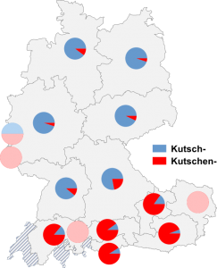 Relative Auftretenshäufigkeit von Kutsch- / Kutschen- innerhalb der einzelnen Areale