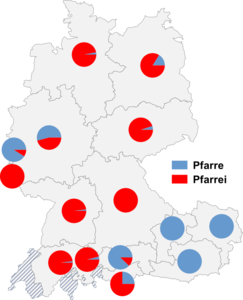 Relative Auftretenshäufigkeit von Pfarre / Pfarrei innerhalb der einzelnen Areale