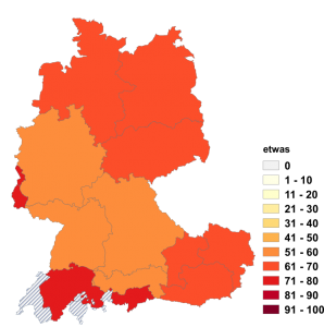 Relative Auftretenshäufigkeit von etwas innerhalb der einzelnen Areale im Verhältnis zu was (in %)