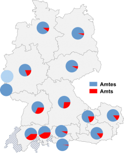 Relative Auftretenshäufigkeit von Amtes / Amts innerhalb der einzelnen Areale