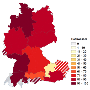 Relative Auftretenshäufigkeit von Hochwasser innerhalb der einzelnen Areale im Verhältnis zu Hochwässer (in %)