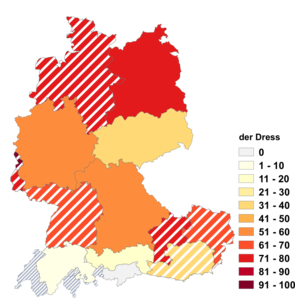 Relative Auftretenshäufigkeit von der Dress innerhalb der einzelnen Areale im Verhältnis zu das Dress (in %)